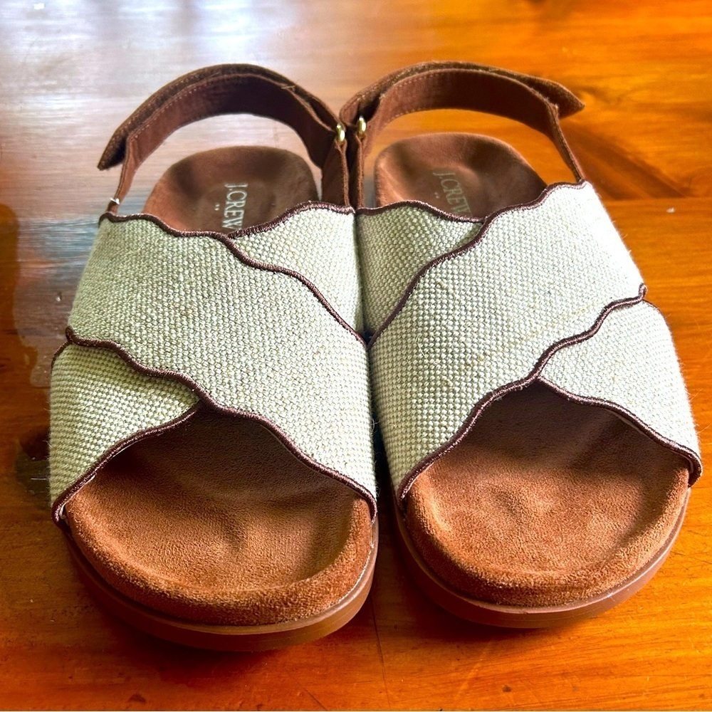 J. Crew Scalloped Woven Sandals Women’s Sz. 7 Brown Textured Boho Coastal Earthy